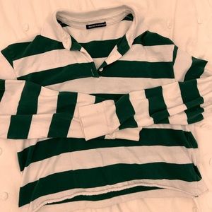 brandy green and white long sleeve collared tee